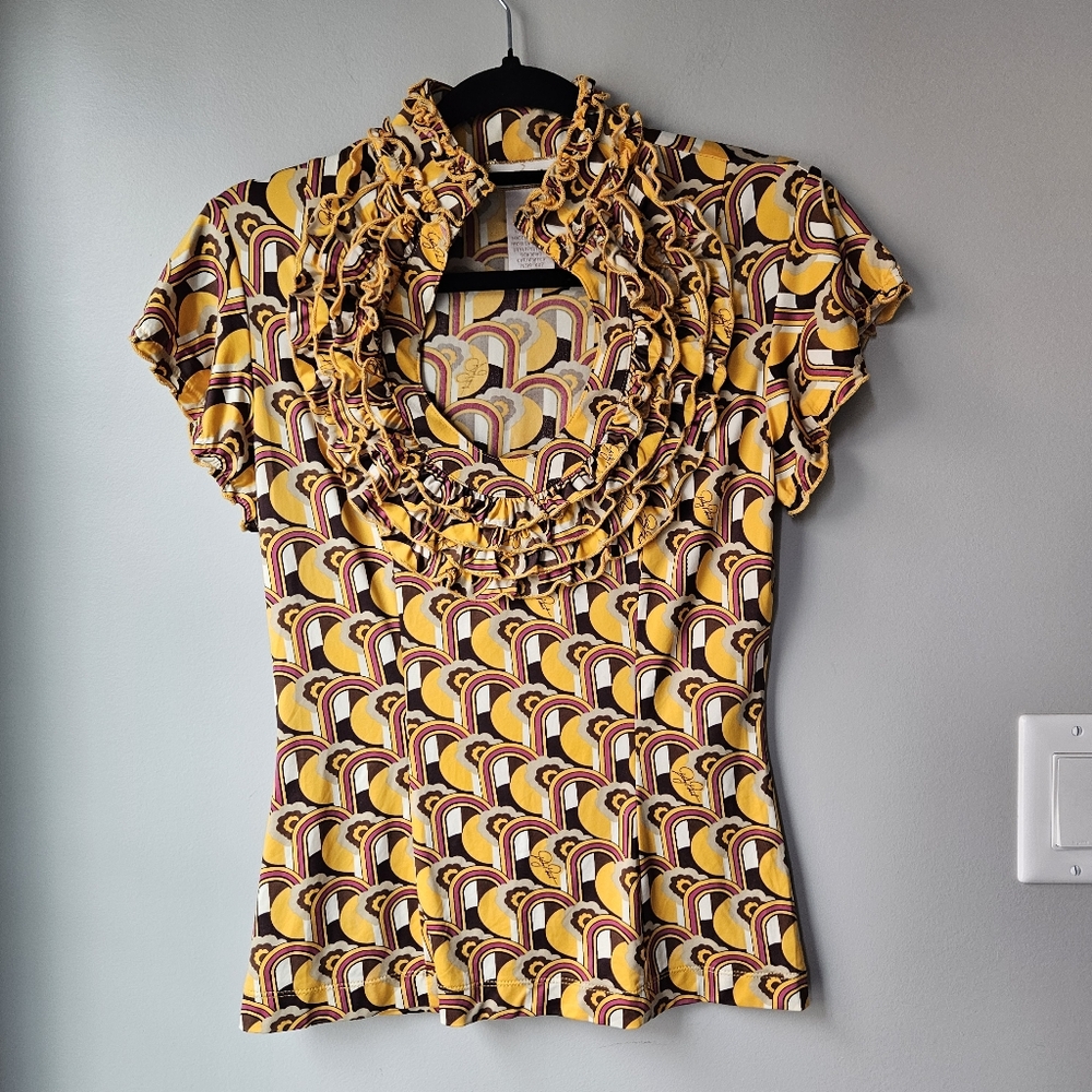 Babyphat Ruffle Collar Y2k Vintage Short-sleeve Top Large